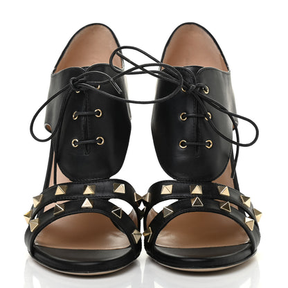 Valentino Garavani Calfskin Rockstud Lace Up Sandals 37.5 Black 2 of 8