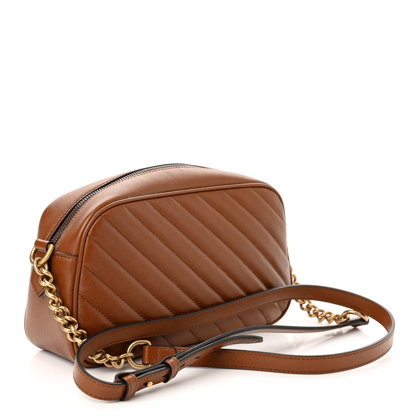 Glazed Calfskin Matelasse Diagonal Small GG Marmont Chain Shoulder Bag Cuir