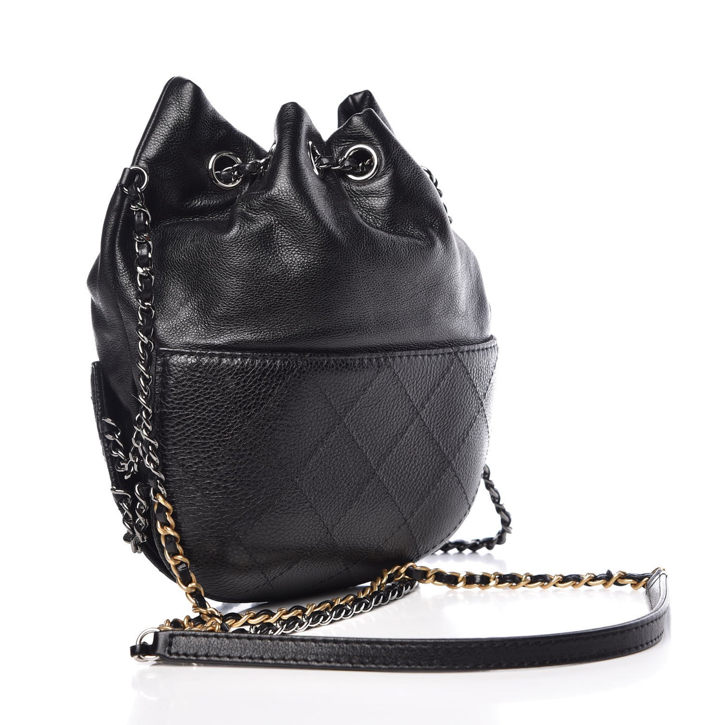Calfskin Quilted Small Gabrielle Bucket Black