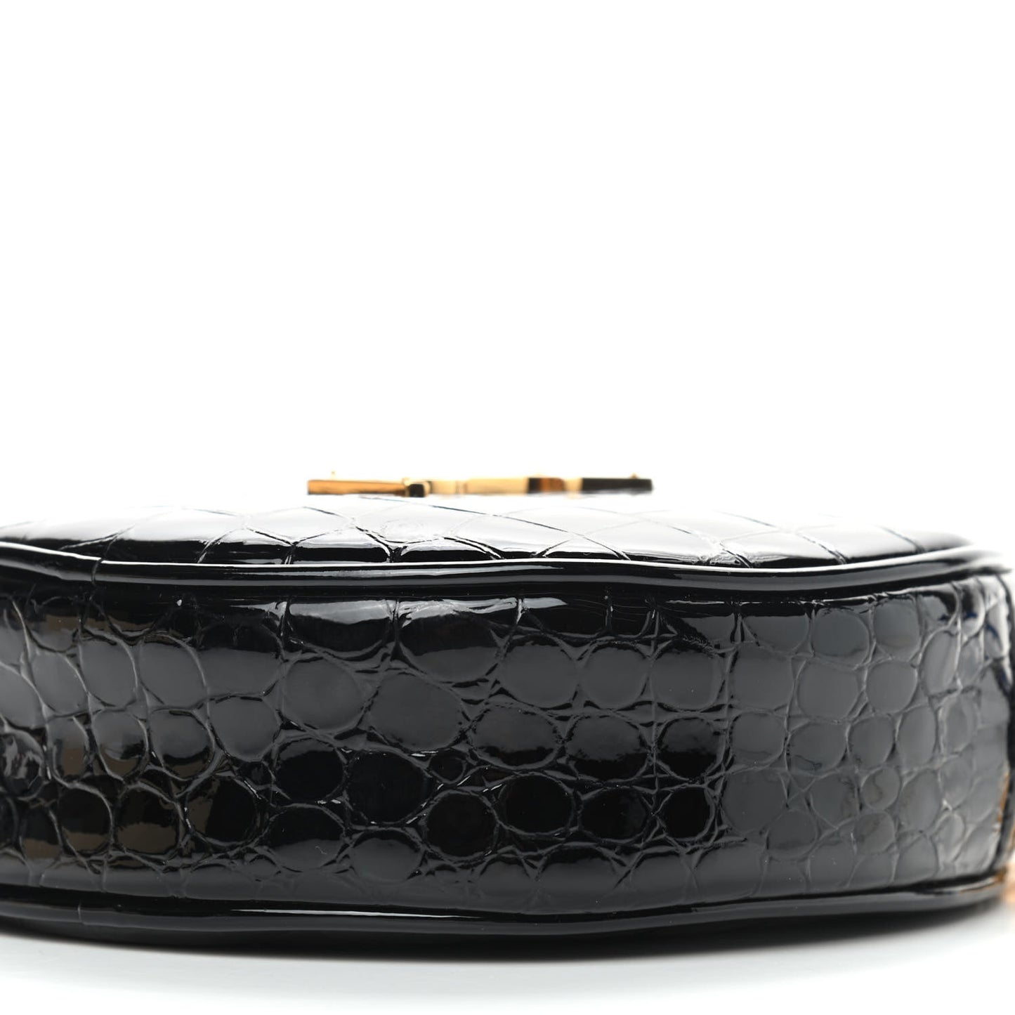 Patent Crocodile Embossed Round Vinyle Camera Bag Black