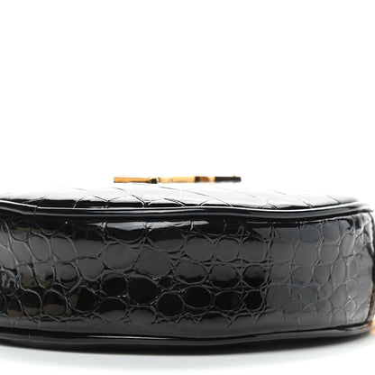 Saint Laurent Patent Crocodile Embossed Round Vinyle Camera Bag Black 7 of 7