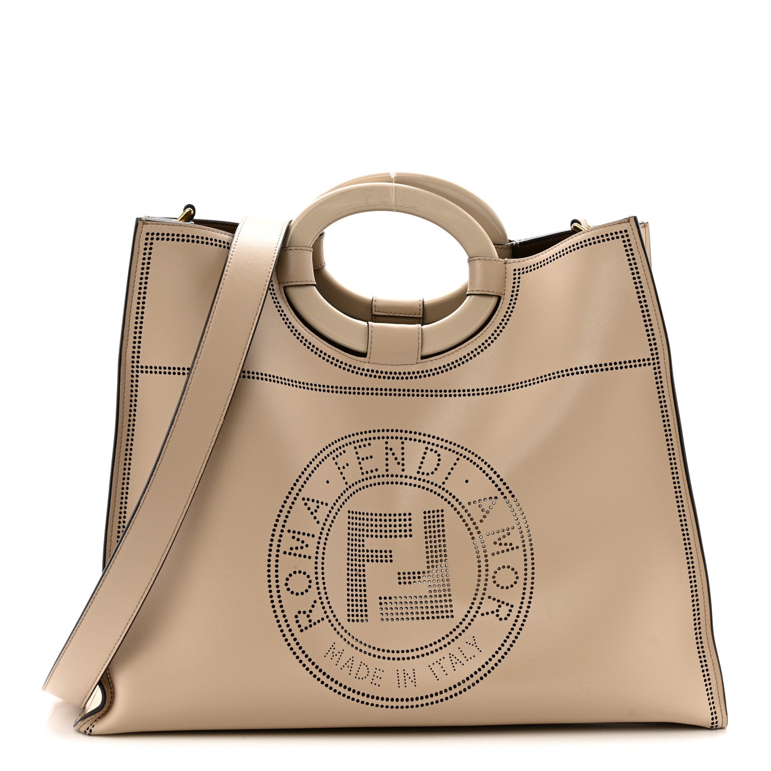 Fendi Vitello Liberty Plexiglass Stamp Patch Perforated Medium Runaway Shopper Tote Nuvola 1 of 15