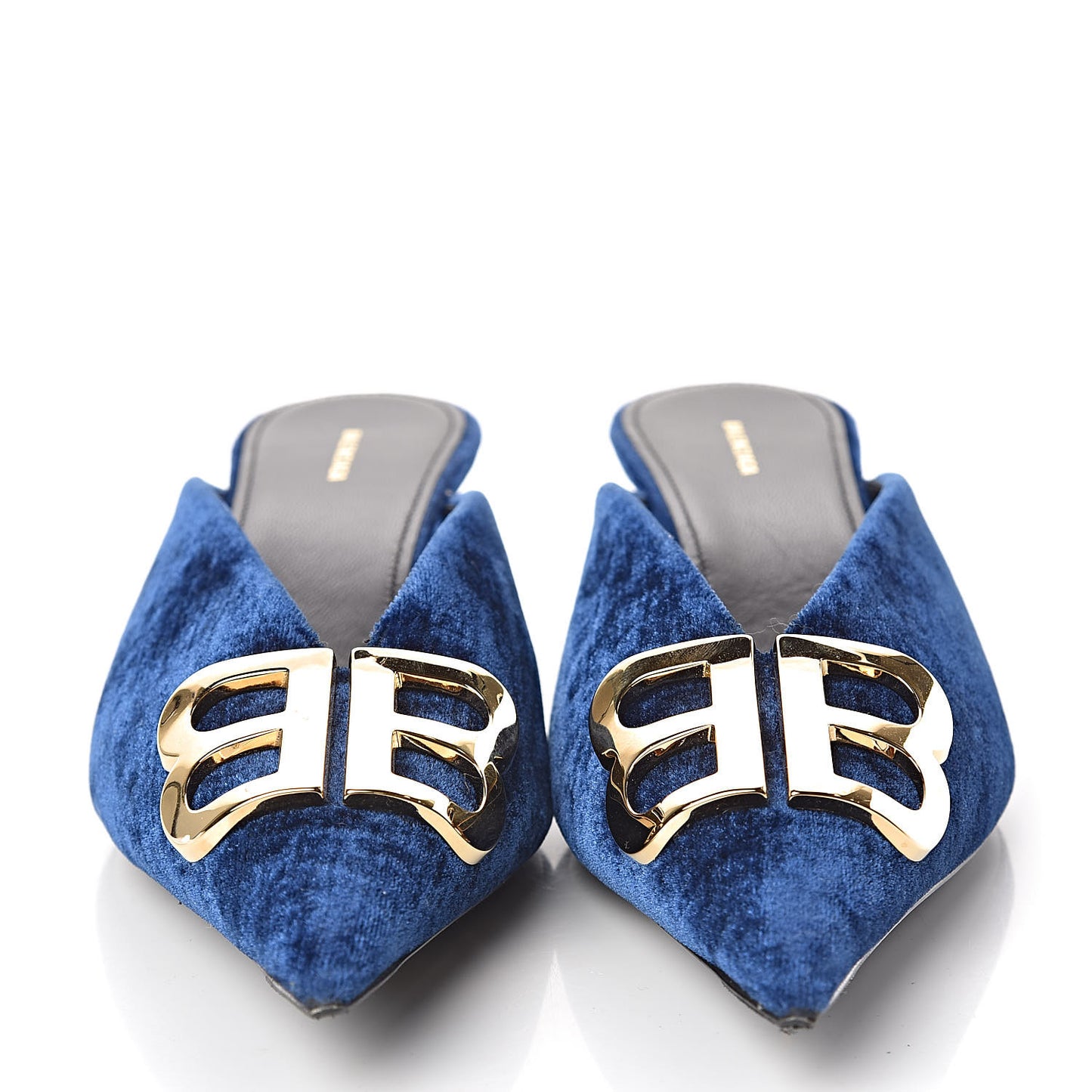 Stretch Velvet Pointed Toe BB 40mm Mules 39.5 Bleu Ocean
