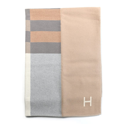 Hermes Wool Cashmere H Casaque Blanket Sable Ecru 1 of 3