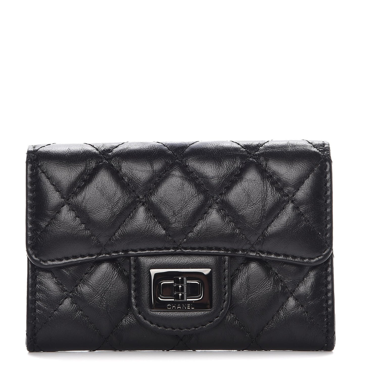Aged Calfskin Quilted Reissue Flap Card Holder So Black