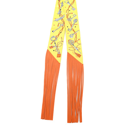 Hermes Silk Calfskin Les Cles A Pois Fringed Twilly Jaune Argent Orange Vif 2 of 3