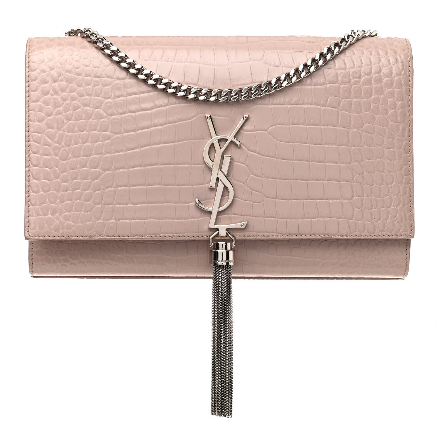 Saint Laurent Calfskin Crocodile Embossed Medium Classic Monogram Kate Tassel Satchel Powder Pink 1 of 13