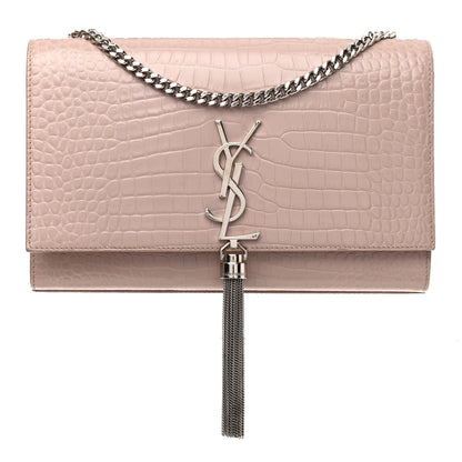 Saint Laurent Calfskin Crocodile Embossed Medium Classic Monogram Kate Tassel Satchel Powder Pink 1 of 13