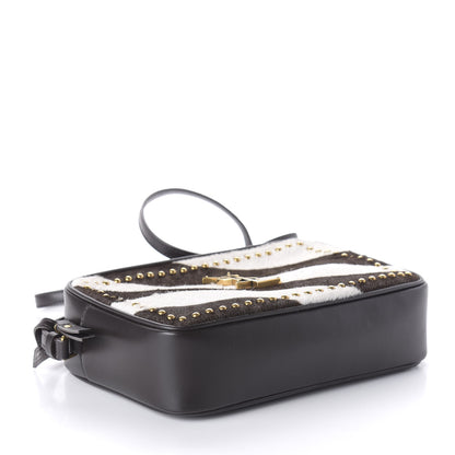 Saint Laurent Pony Hair Calfskin Studded Monogram Lou Camera Bag Dusty White Brown 4 of 9