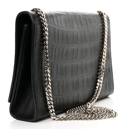 Saint Laurent Calfskin Crocodile Embossed Medium Classic Monogram Kate Tassel Satchel Black 3 of 13