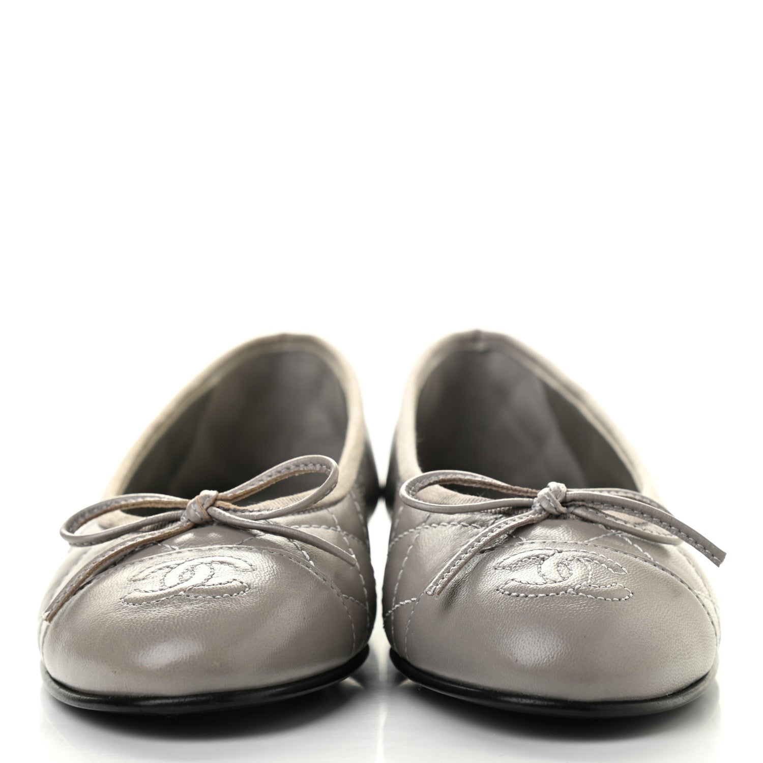 Chanel Crumpled Lambskin Quilted CC Ballerina Flats 35 Grey 2 of 8