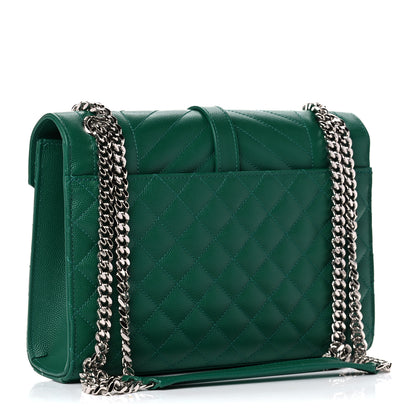 Saint Laurent Grain De Poudre Textured Mixed Matelasse Triquilt Medium Monogram Satchel Green 3 of 16