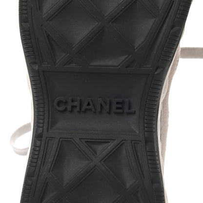 Chanel Suede Calfskin Embroidered CC Sneakers 38 Ecru Light Gray 6 of 12