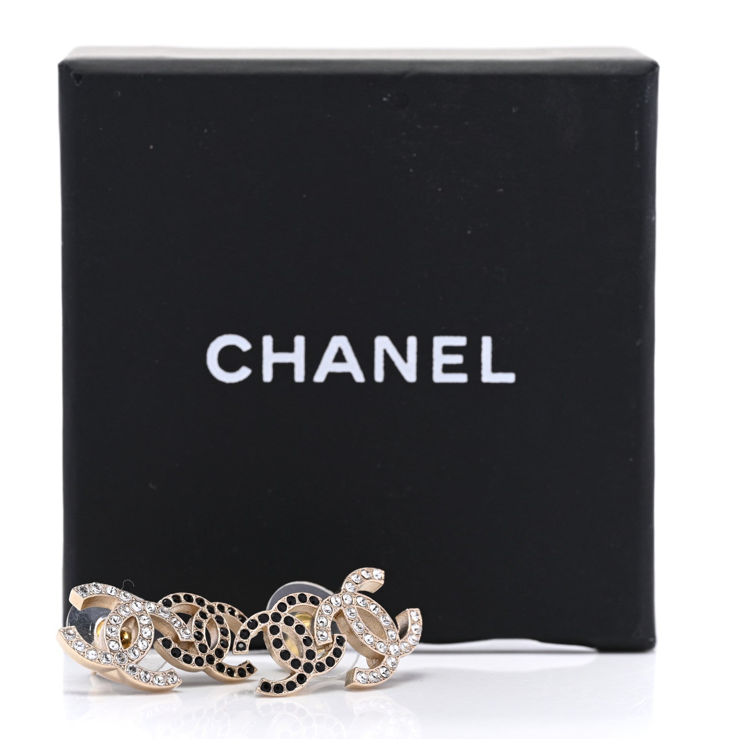 Chanel Crystal Double CC Earrings Gold Black 5 of 5