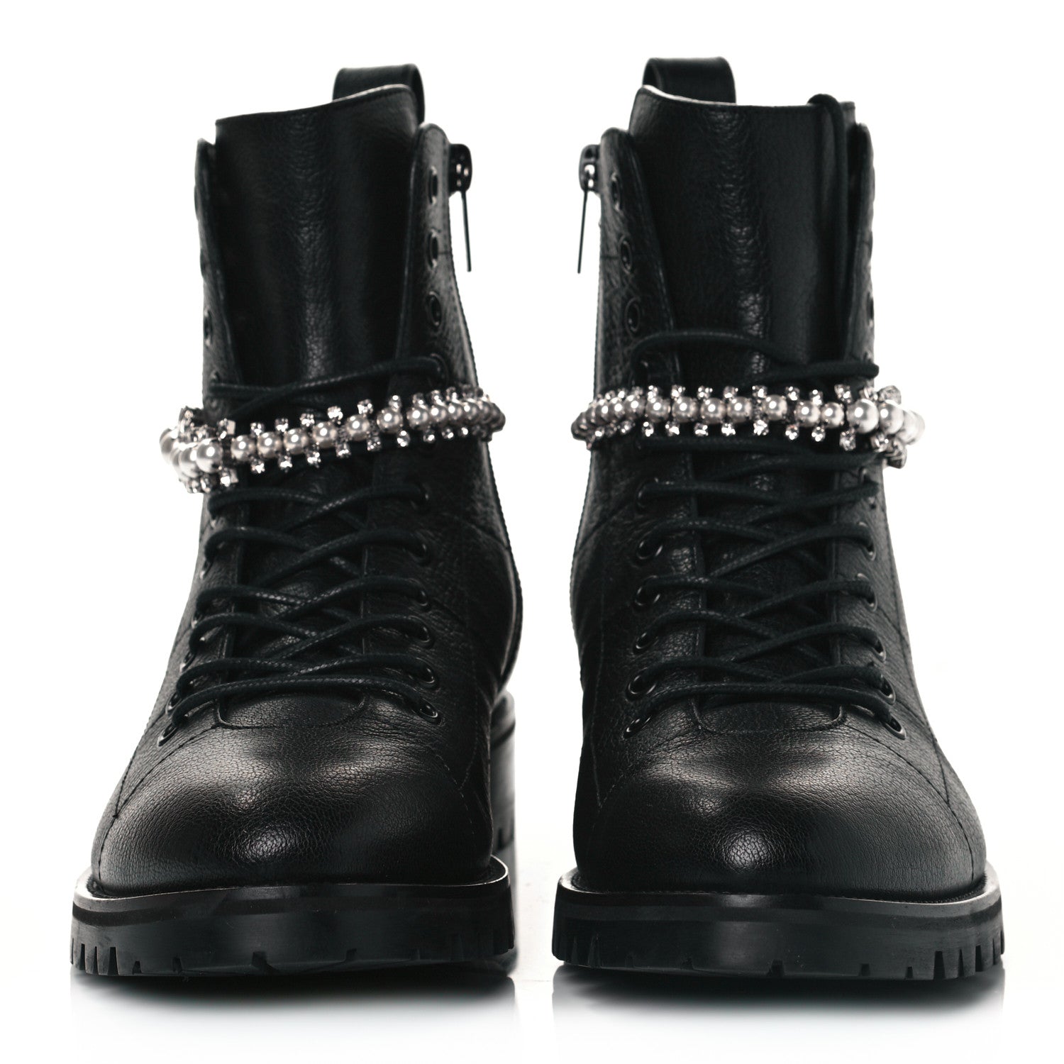 Jimmy Choo Grained Calfskin Crystal Embellished Cruz Combat Boots 39.5 Black 2 of 6
