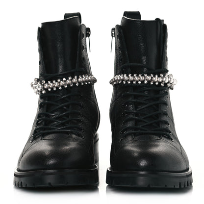 Jimmy Choo Grained Calfskin Crystal Embellished Cruz Combat Boots 39.5 Black 2 of 6
