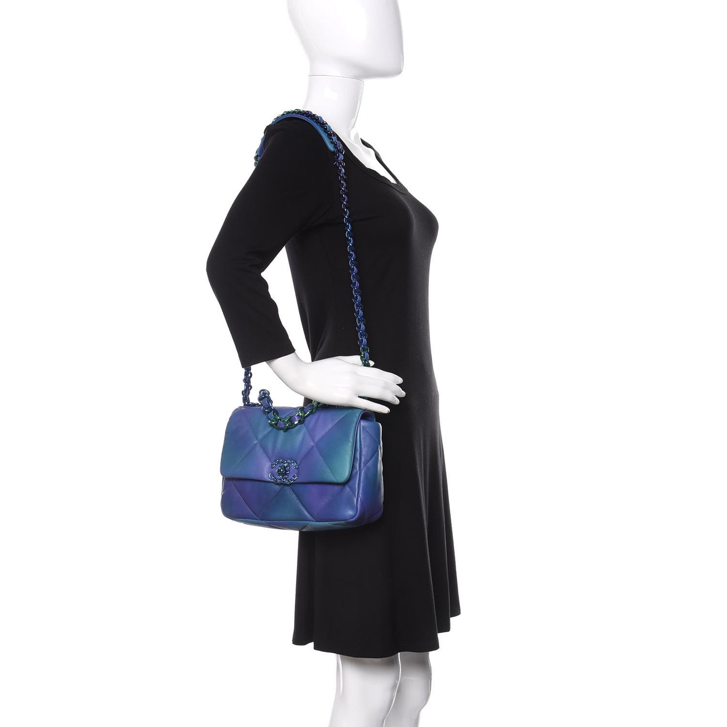 Tie Dye Calfskin Quilted Medium Chanel 19 Flap Blue Purple