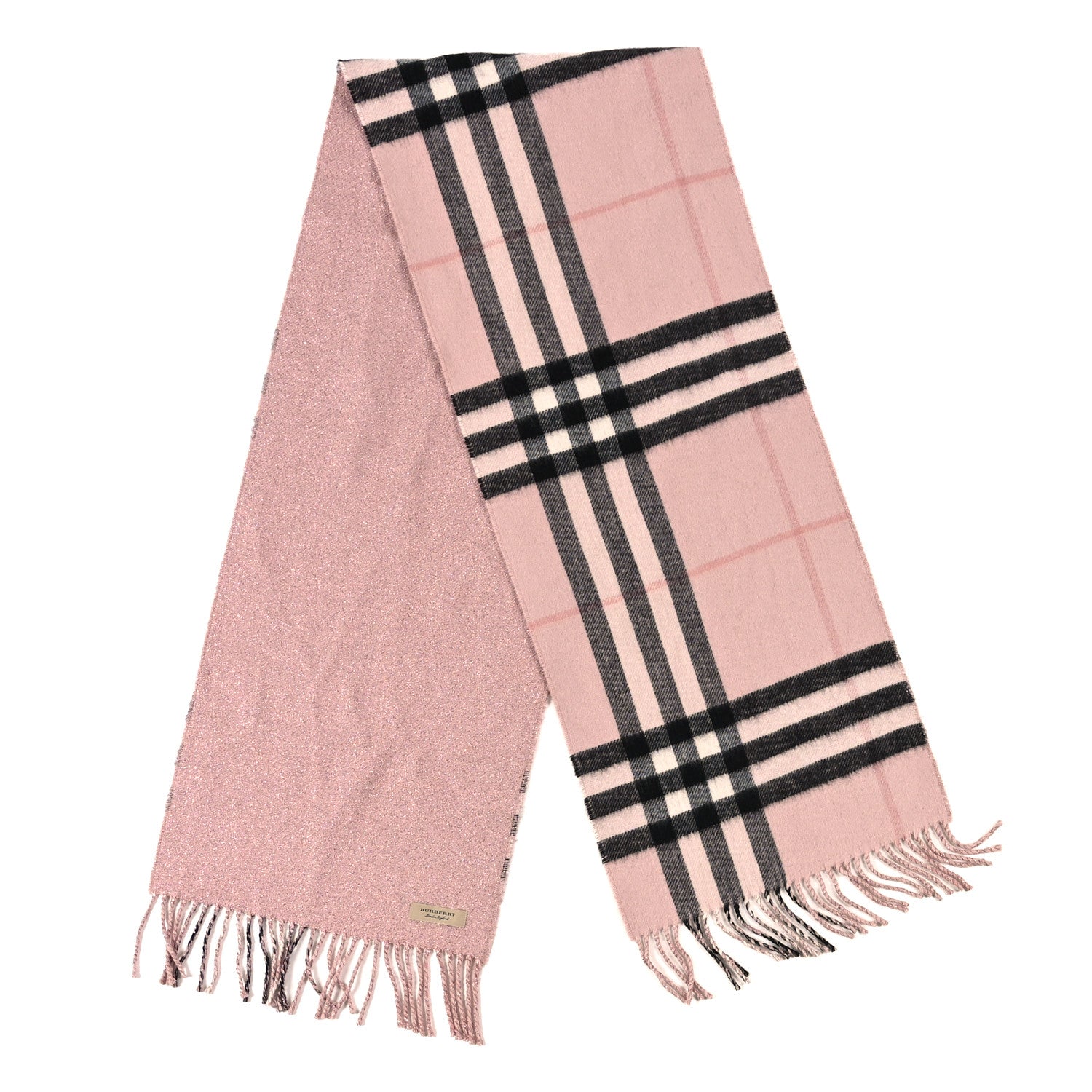 Burberry Cashmere Glitter Giant Heritage Check Fringe Scarf Ash Rose 2 of 3