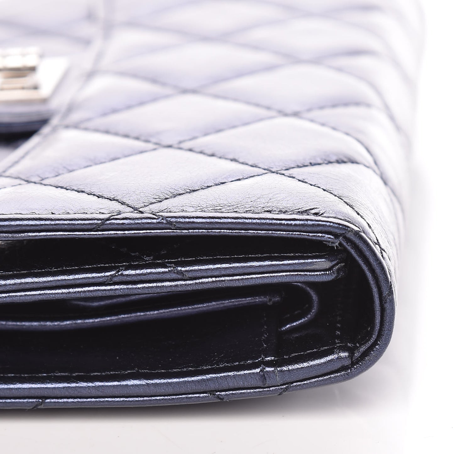 Metallic Aged Calfskin Quilted Reissue Long Flap Wallet Dark Navy Blue