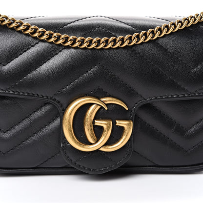 Gucci Calfskin Matelasse Super Mini GG Marmont Shoulder Bag Black 7 of 10