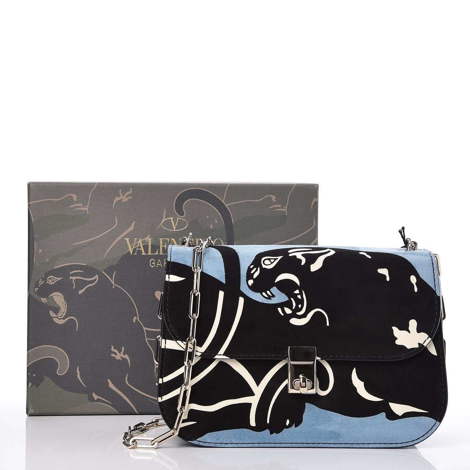 Valentino Garavani Suede Panther Chain Flap Bag Grey Sky 8 of 8