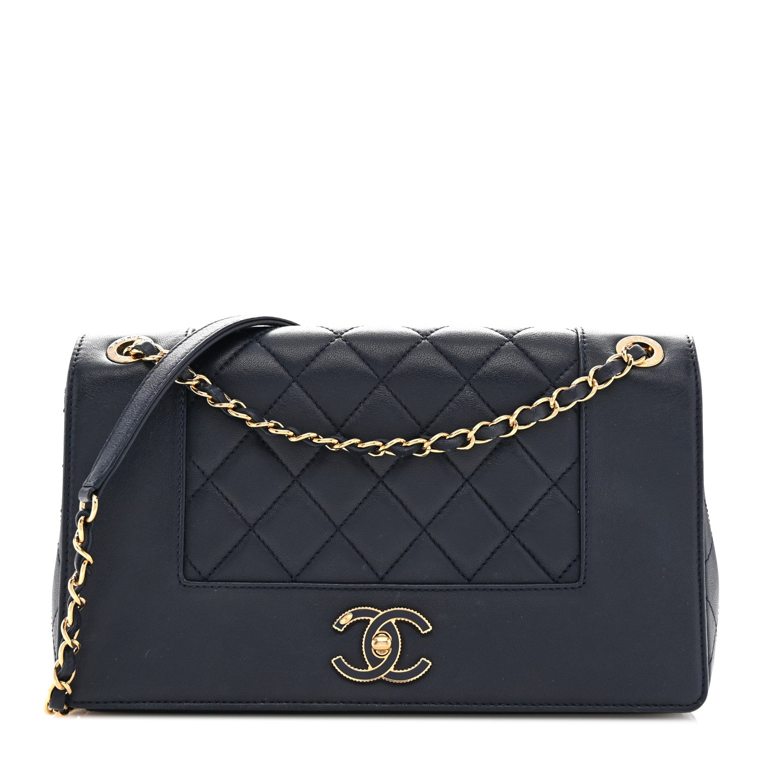 Chanel Sheepskin Quilted Vintage Mademoiselle Flap Navy 1 of 14