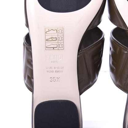 Fendi Vitello FF Embossed Buckle Flat Mules 35.5 Wood 8 of 9