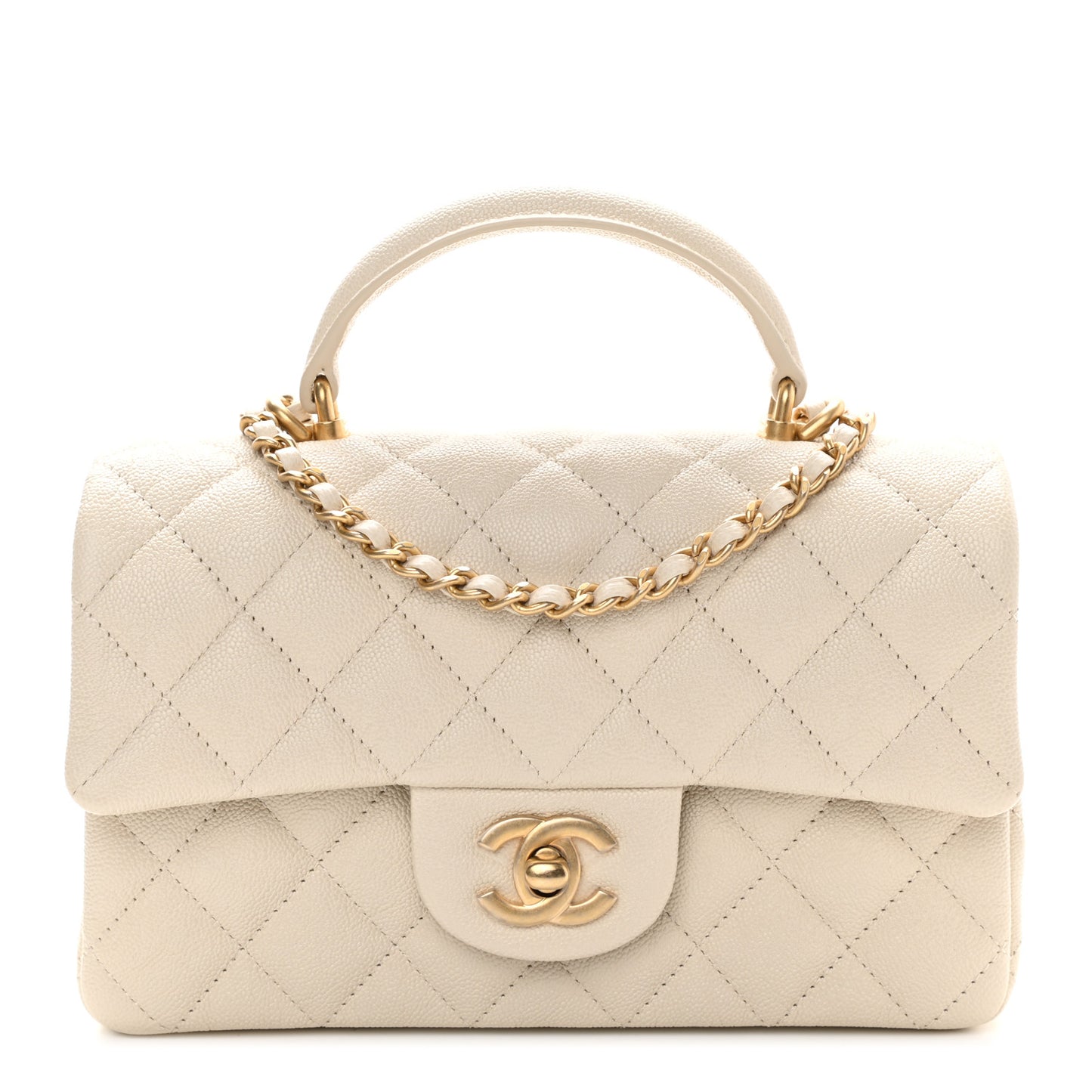 Caviar Quilted Mini Top Handle Rectangular Flap Beige