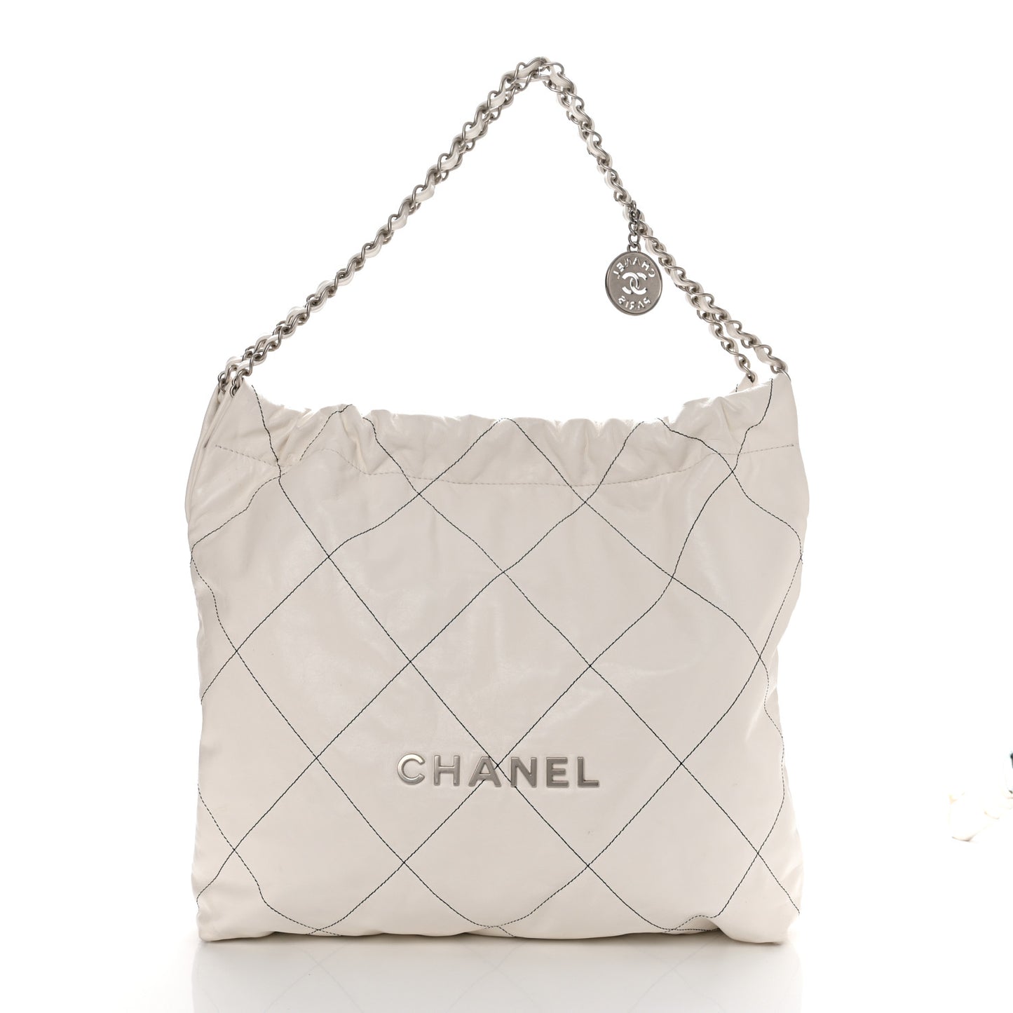 Shiny Calfskin Quilted Chanel 22 White Black