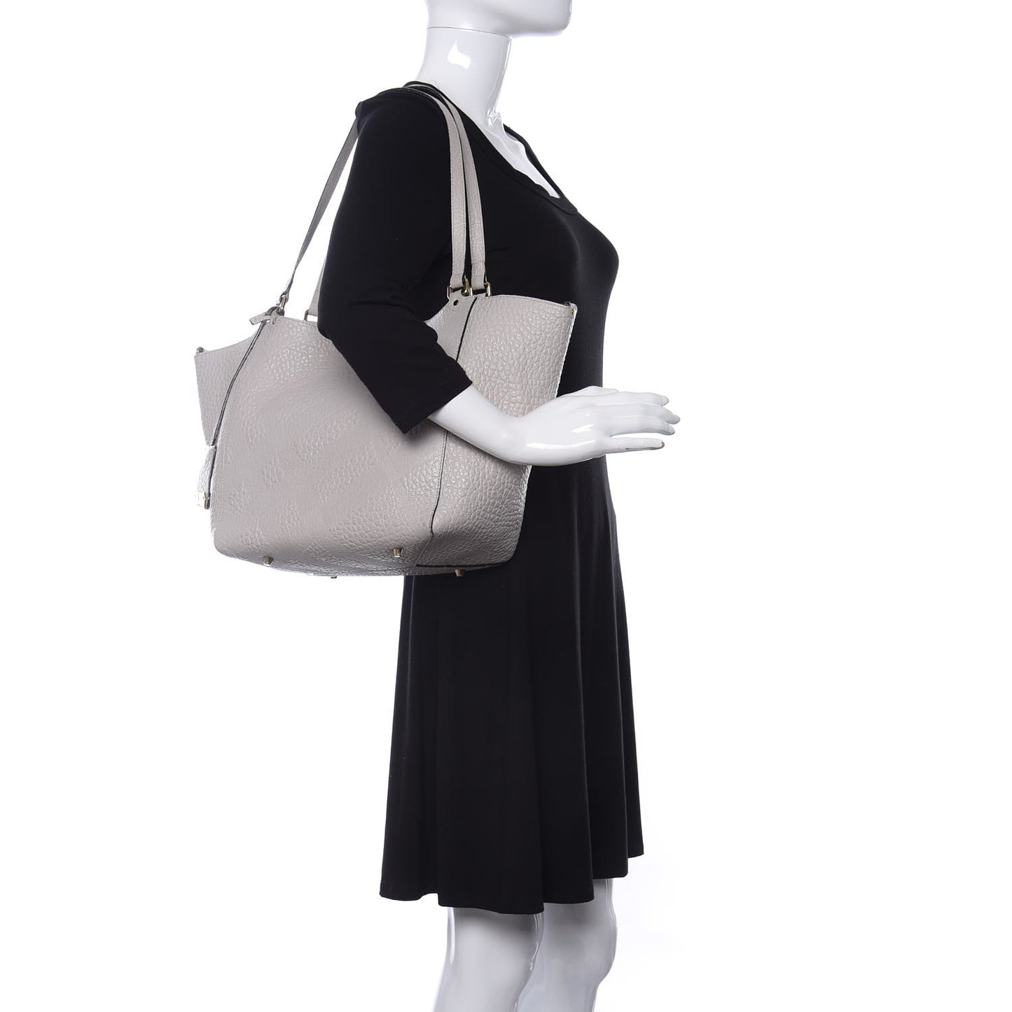 Signature Grain Calfskin Check Embossed Small Canterbury Tote Stone White