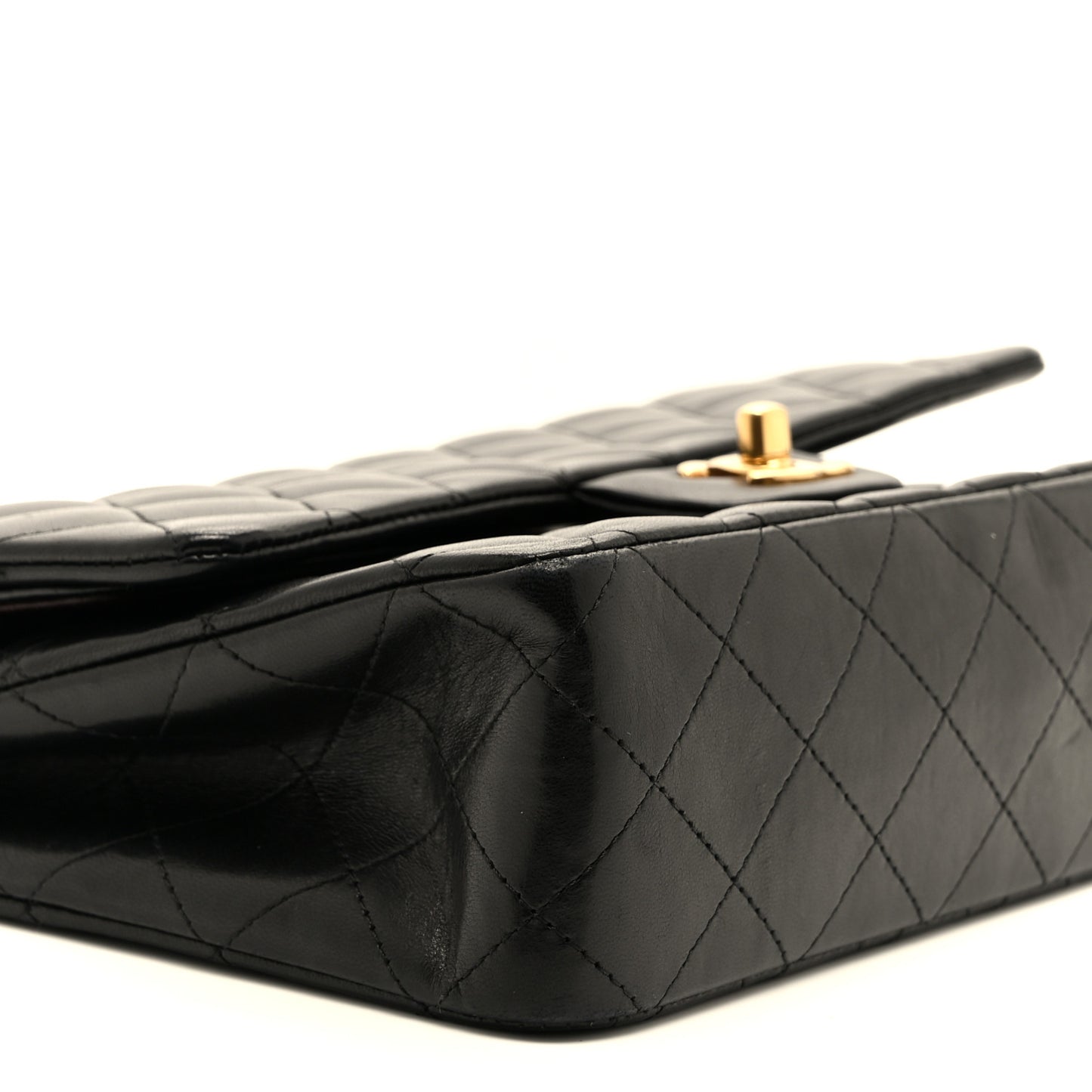 Lambskin Quilted Medium Double Flap Black