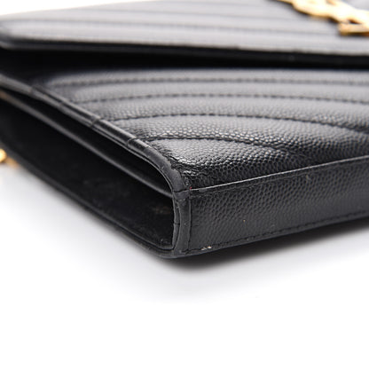 Saint Laurent Grain De Poudre Matelasse Chevron Monogram Chain Wallet Black 9 of 19