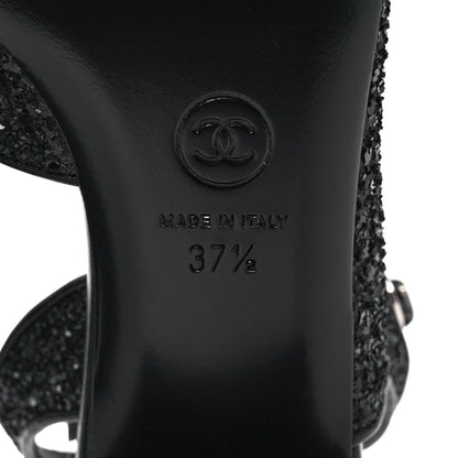 Chanel Glitter Grosgrain Cap Toe CC Ankle Wrap Pumps 37.5 Black 6 of 9