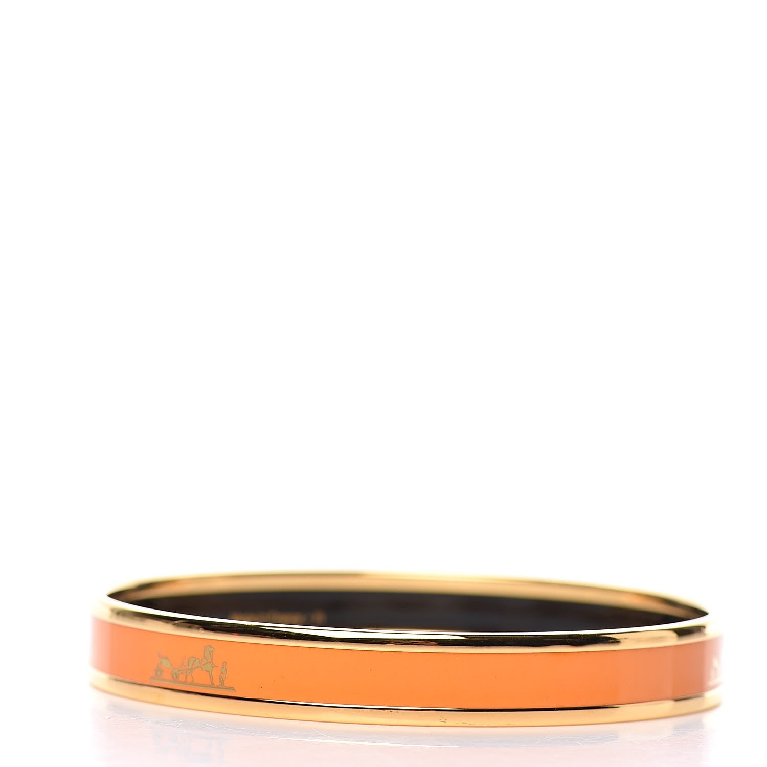 Hermes Enamel Printed Narrow Caleche Bracelet 70 Orange 3 of 5