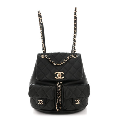 Chanel Shiny Caviar Quilted Medium Duma Pockets Drawstring Backpack Black 1 of 10