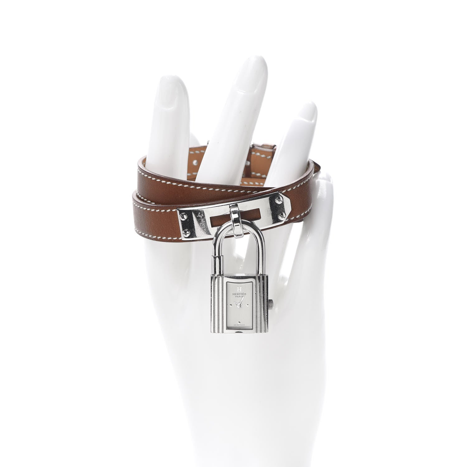 Hermes Stainless Steel Barenia 20mm Kelly Cadena Double Tour Quartz Watch Fauve 2 of 6
