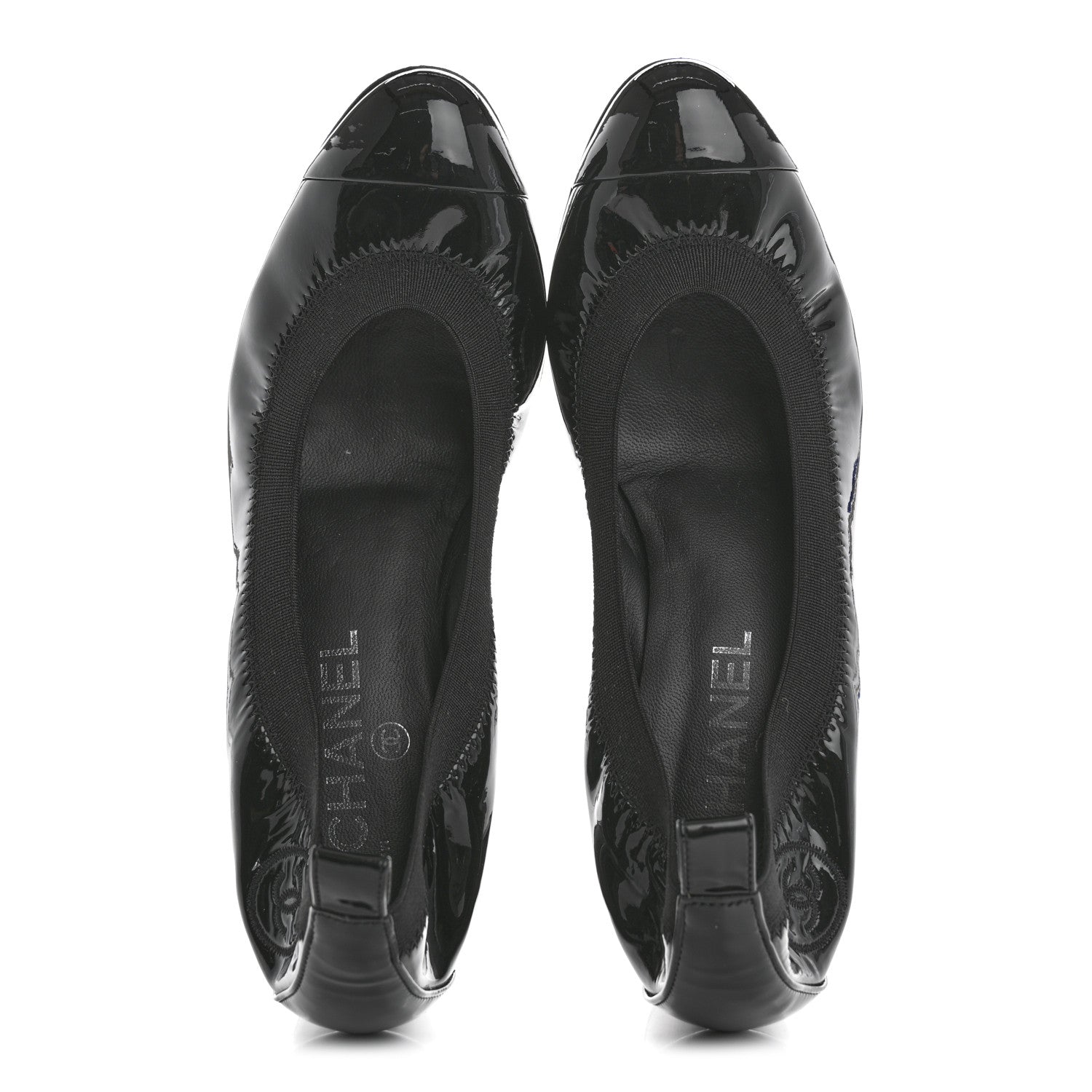 Chanel Patent CC Elastic Stretch Pumps 38 Black 5 of 10
