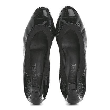 Chanel Patent CC Elastic Stretch Pumps 38 Black 5 of 10