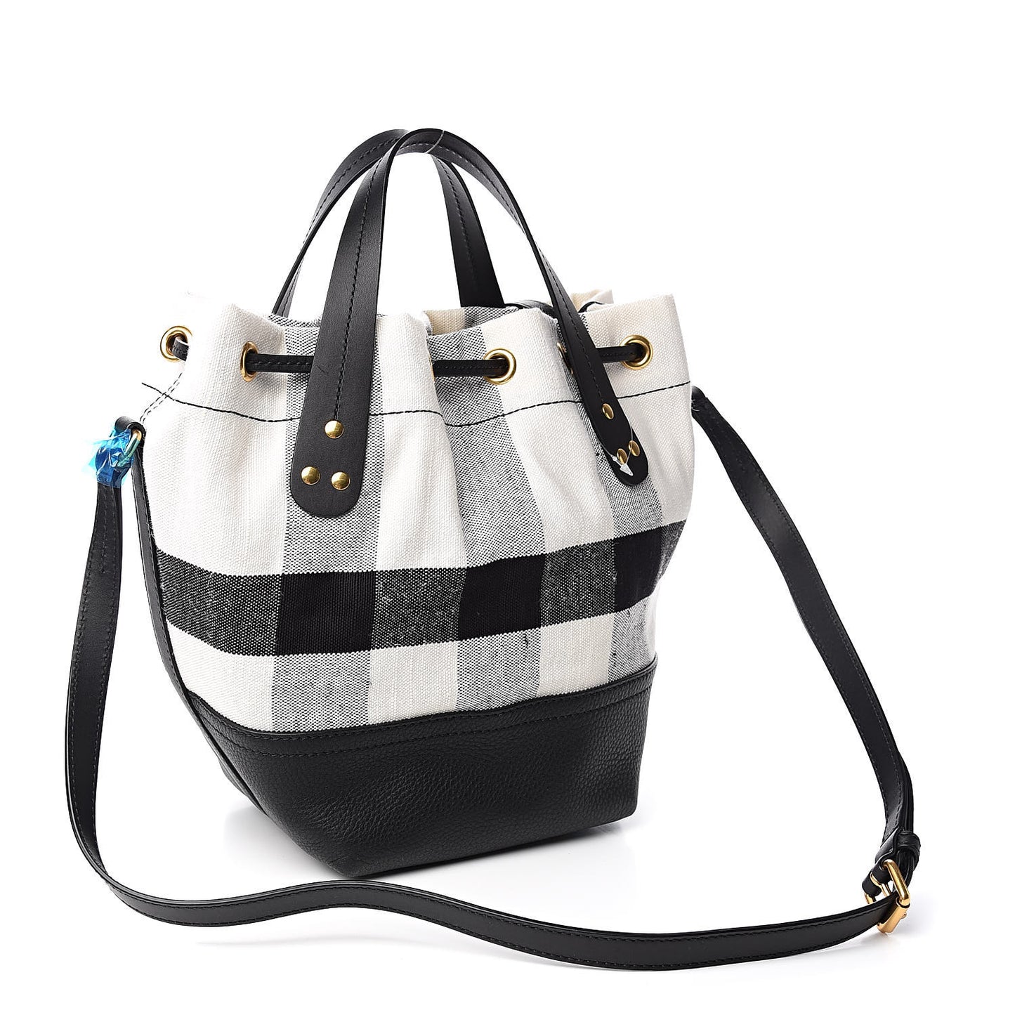 Grainy Calfskin House Check Canvas Small Heston Crossbody White Black