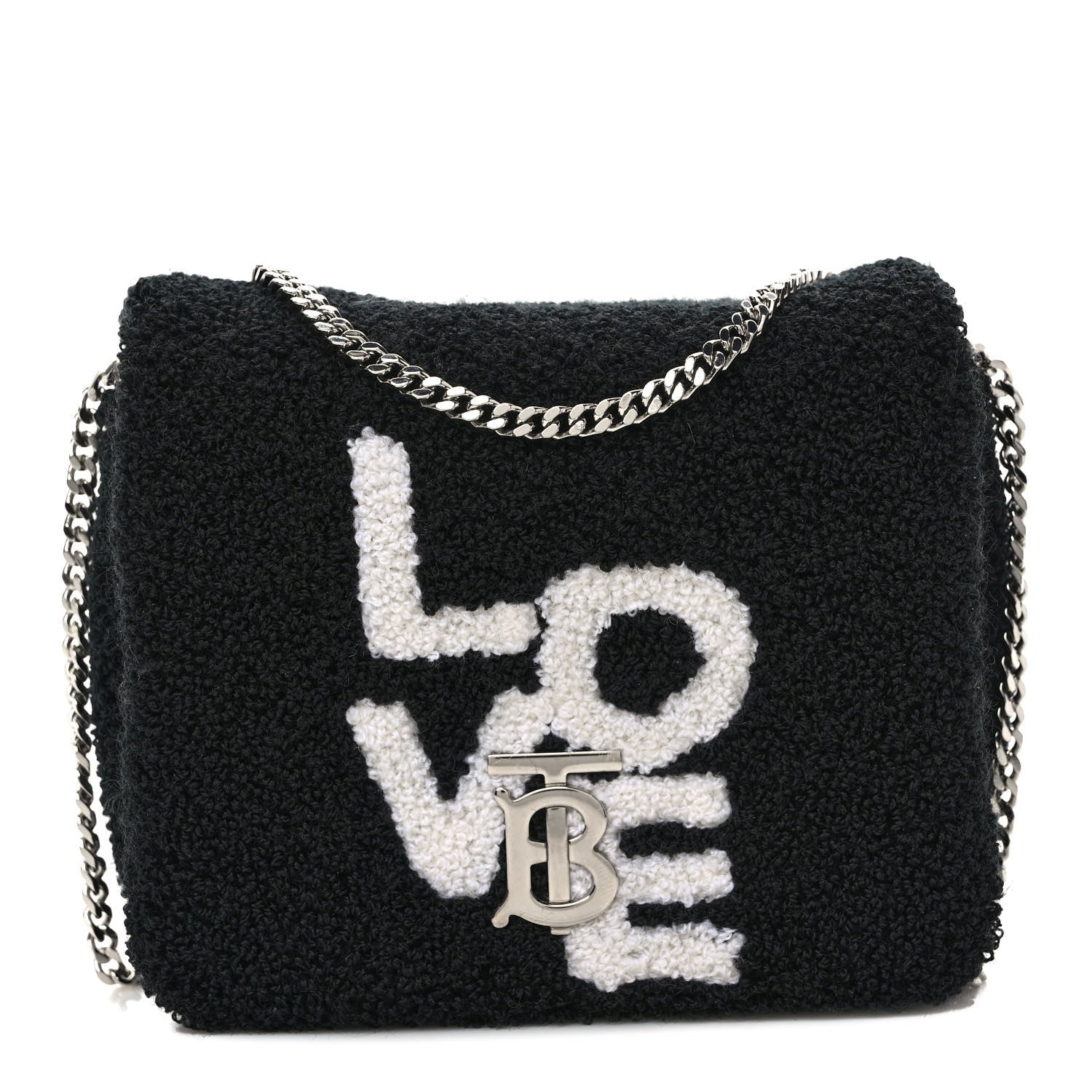 Burberry Cotton Terry Mini Love Lola Bag Black White 1 of 8