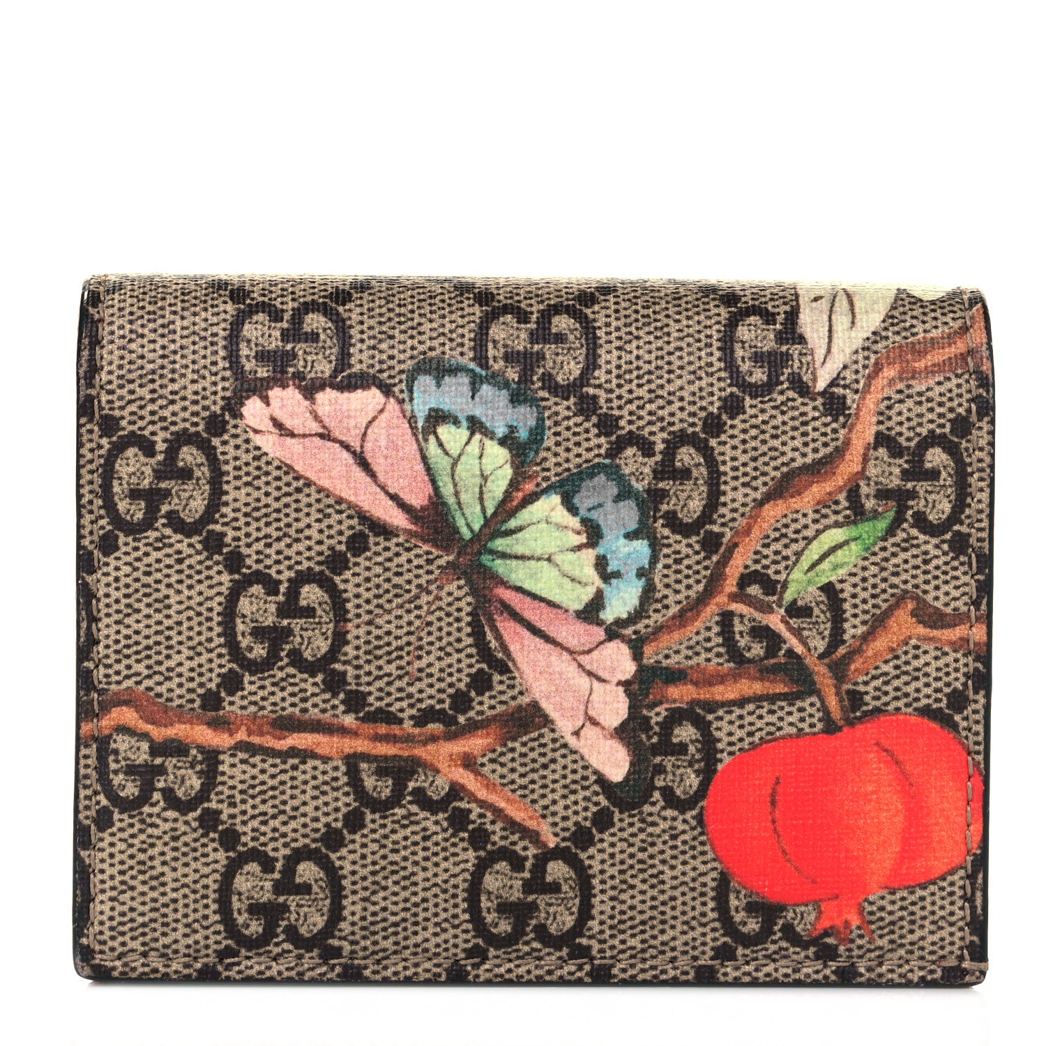 Gucci GG Supreme Monogram Tian Card Case Beige Multicolor Red 1 of 8