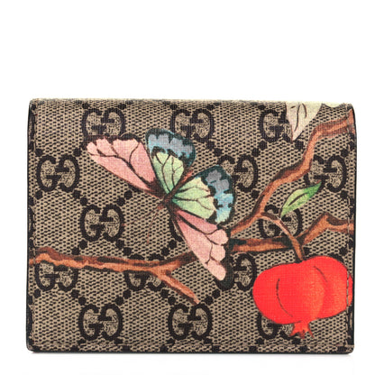 Gucci GG Supreme Monogram Tian Card Case Beige Multicolor Red 1 of 8