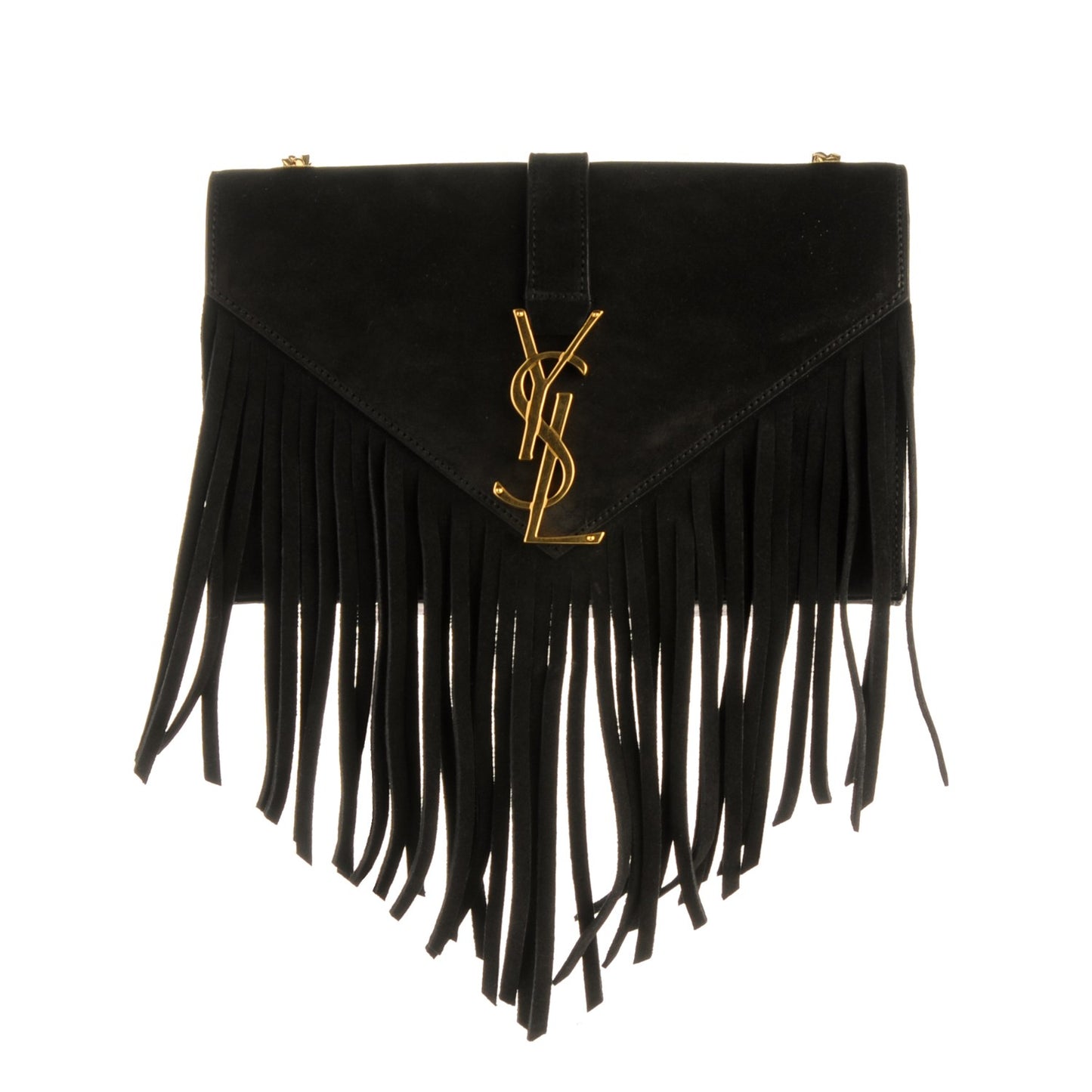 Suede Fringe Small Monogram Satchel Black