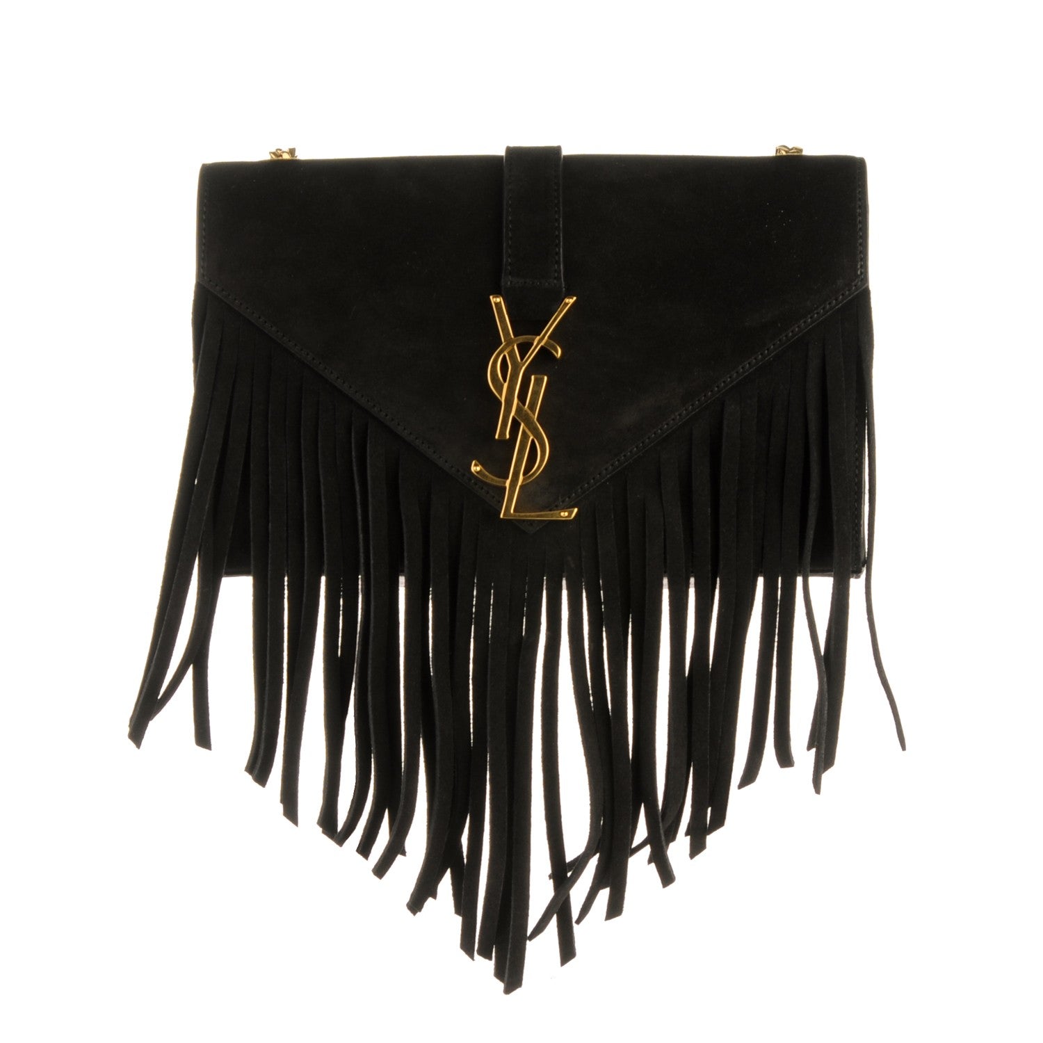 Saint Laurent Suede Fringe Small Monogram Satchel Black 1 of 8