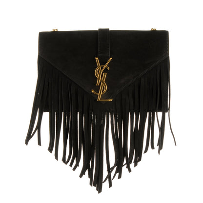 Saint Laurent Suede Fringe Small Monogram Satchel Black 1 of 8