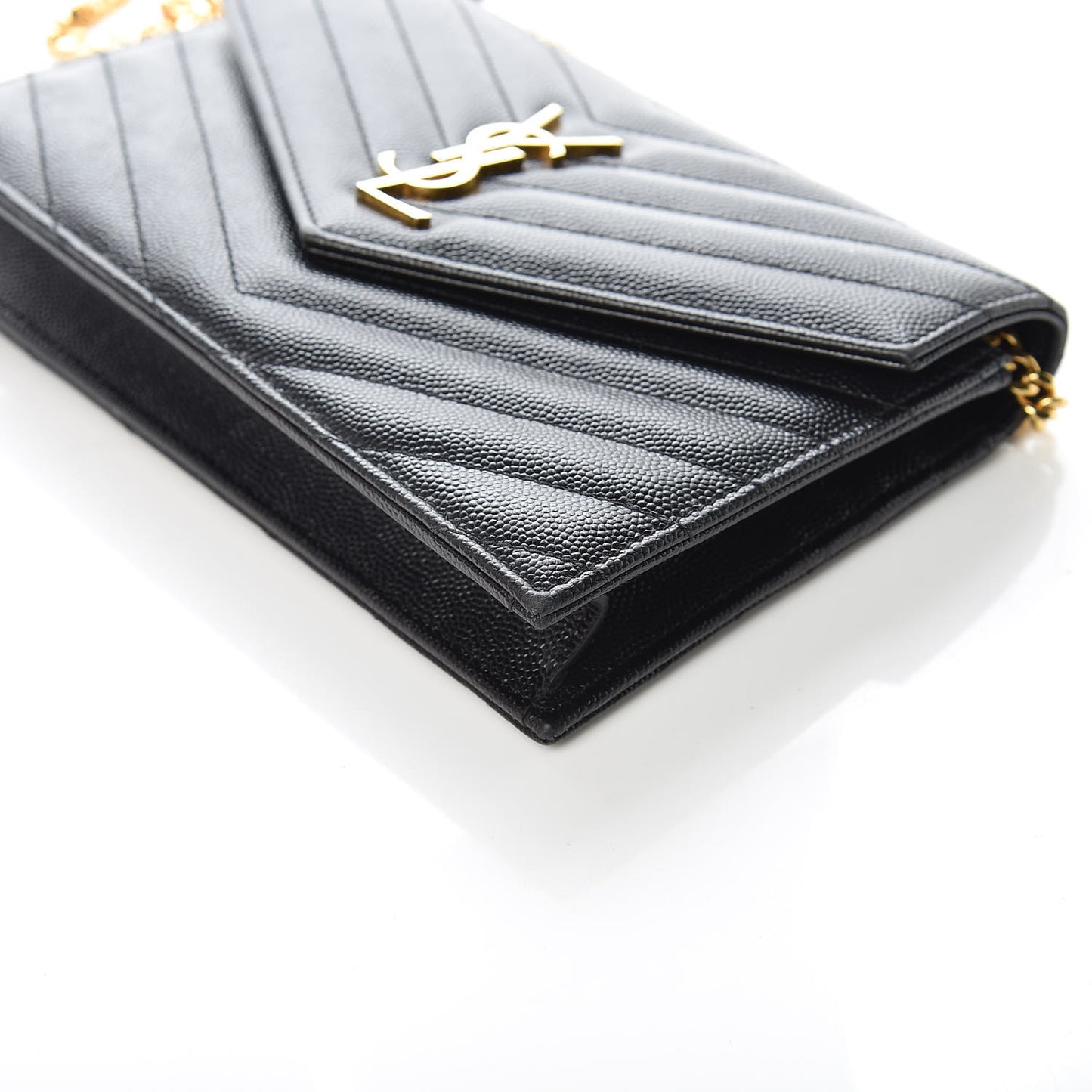 Grain De Poudre Matelasse Chevron Monogram Envelope Chain Wallet Black