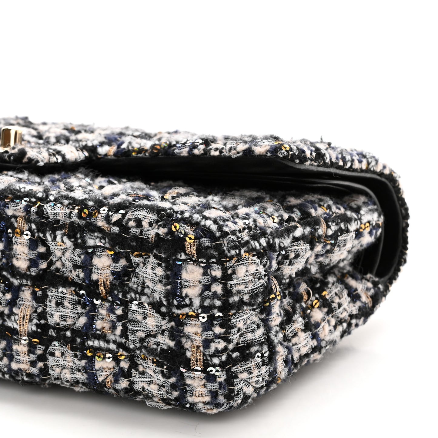 Glittered Tweed Quilted Medium Double Flap Navy Blue
