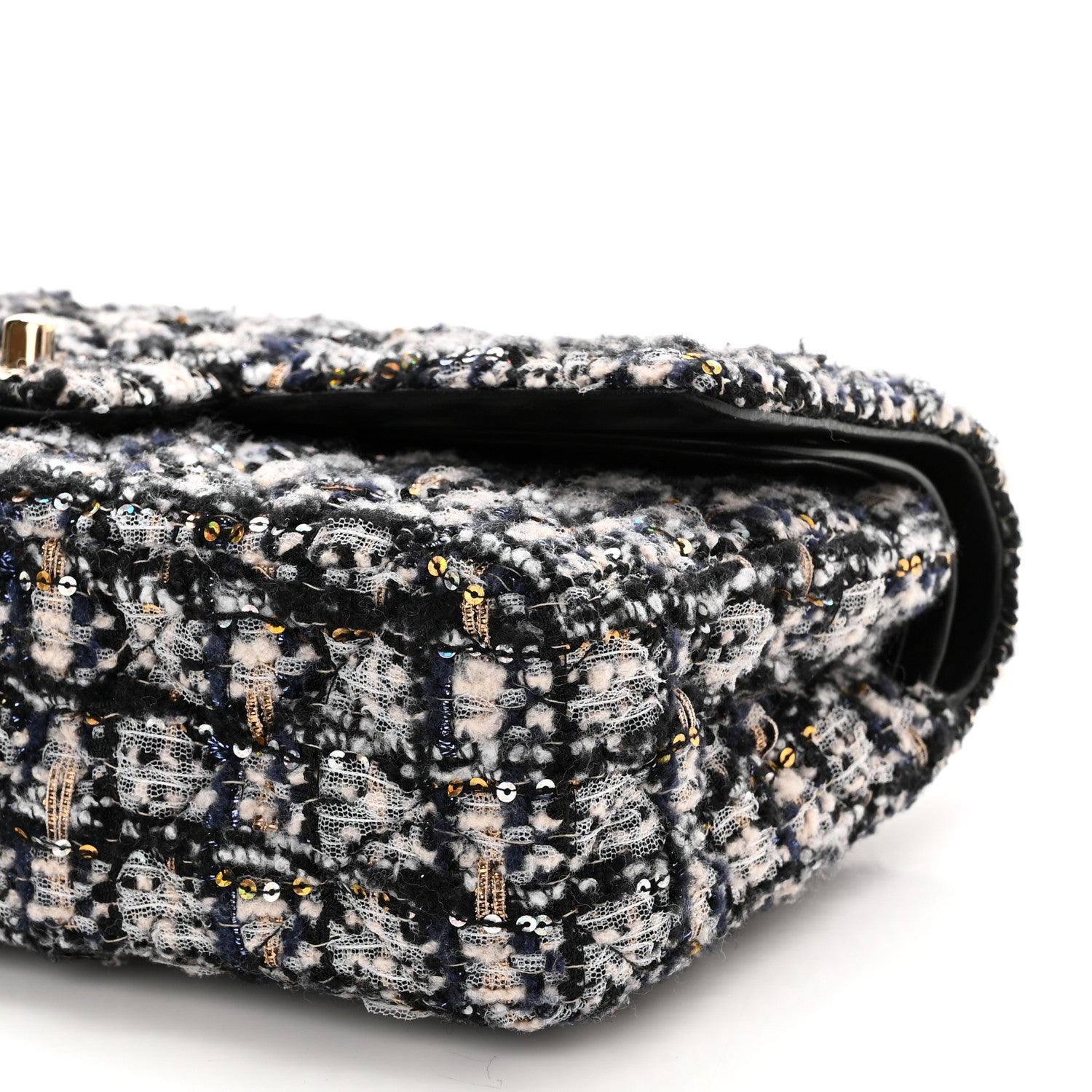 Chanel Glittered Tweed Quilted Medium Double Flap Navy Blue 10 of 12
