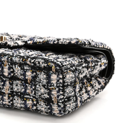 Chanel Glittered Tweed Quilted Medium Double Flap Navy Blue 10 of 12