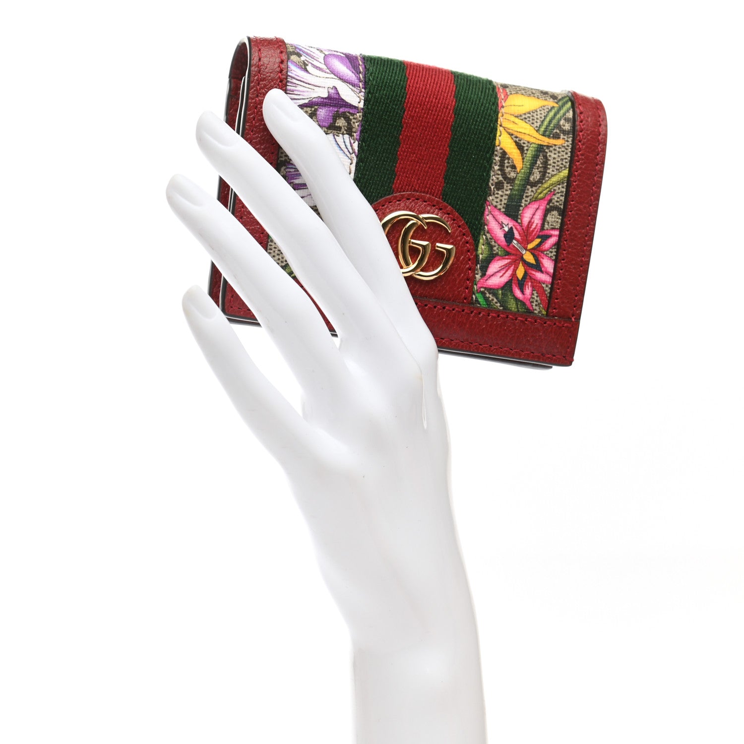 Gucci GG Supreme Monogram Flora Web Ophidia Card Case Red 2 of 9